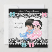 Twin Baby shower Cute Girl Pink Boy Blue Kaart (Voorkant)