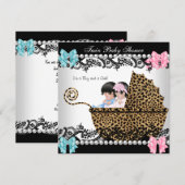 Twin Baby shower Cute Girl Pink Boy Blue Leopard Kaart (Voorkant / Achterkant)