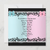 Twin Baby shower Cute Girl Pink Boy Blue Zebra 3 Kaart (Achterkant)