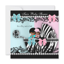 Twin Baby shower Cute Girl Pink Boy Blue Zebra 4