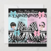 Twin Baby shower Cute Girl Pink Boy Blue Zebra Kaart (Voorkant)