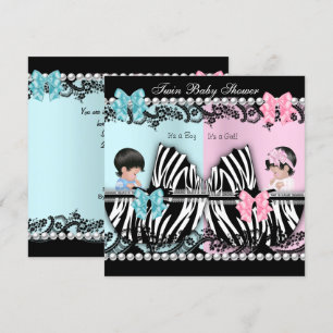 Twin Baby shower Cute Girl Pink Boy Blue Zebra Kaart