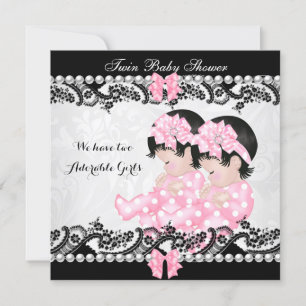Twin Baby shower Cute Girls Pink Girl Kaart