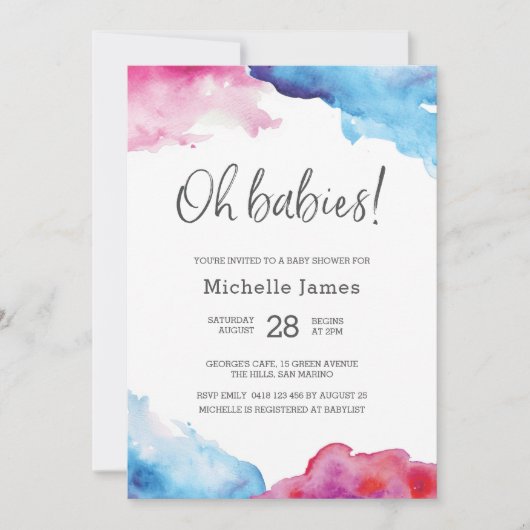 Twin Baby shower Invitation | Blauw en roze Kaart (Voorkant)