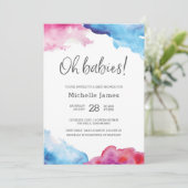 Twin Baby shower Invitation | Blauw en roze Kaart (Staand voorkant)
