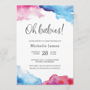 Twin Baby shower Invitation   Blauw en roze Kaart
