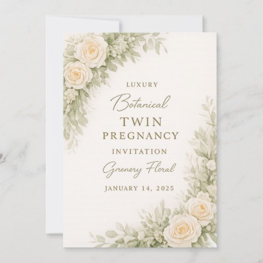 Twin Baby Shower Invitation – Elegant Botanical Fl Kaart (Voorkant)