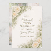 Twin Baby Shower Invitation – Elegant Botanical Fl Kaart (Voorkant / Achterkant)