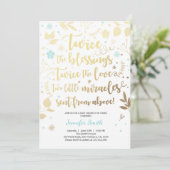 Twin Baby shower Invitation Gold Blue jongensdouch Kaart (Staand voorkant)