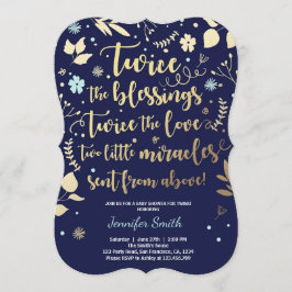 Twin Baby shower Invitation Gold Blue Kaart