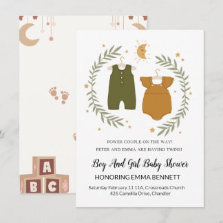 Twin Baby shower Invitation Kaart