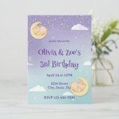 Twin Baby Shower Invitation Sleeping Animals Moon Kaart (Staand voorkant)