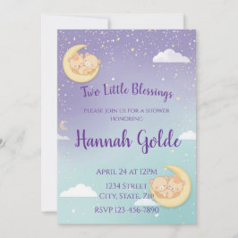 Twin Baby Shower Invitation Sleeping Animals Moon Kaart