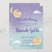 Twin Baby Shower Invitation Sleeping Animals Moon Kaart (Voorkant / Achterkant)