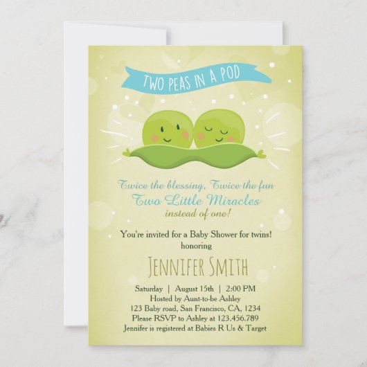 Twin Baby shower Invitation Twee erwten in een pod Kaart (Voorkant)