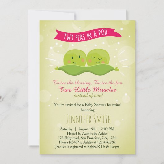Twin Baby shower Invitation Twee Erwten In Een Pod Kaart (Voorkant)