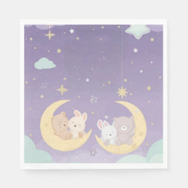Twin Baby Shower Napkins Sleeping Animals Moon Servet