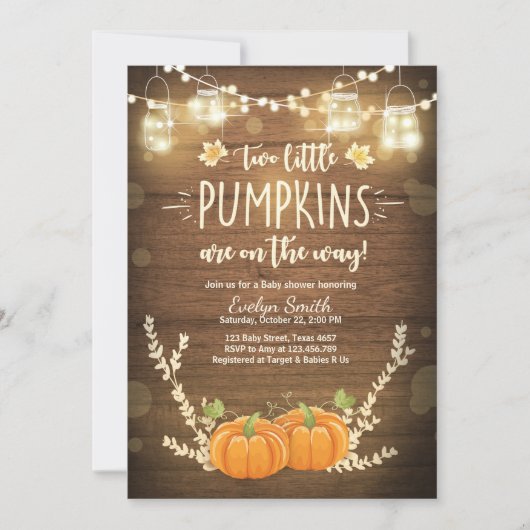 Twin Baby shower nodigen Little Pumpkins Herfst Tw Kaart (Voorkant)