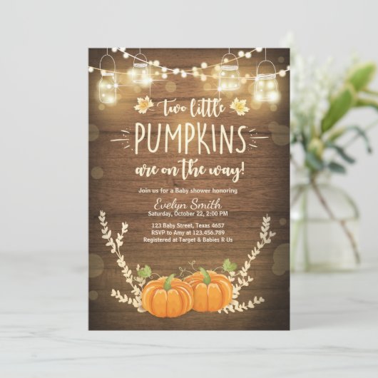 Twin Baby shower nodigen Little Pumpkins Herfst Tw Kaart (Staand voorkant)