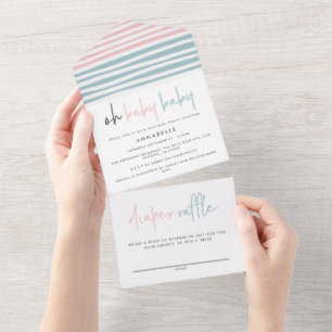 Twin baby shower roze blauw moderne typografie all in one uitnodiging