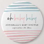 Twin baby shower roze blauw moderne typografie ronde button 6,0 cm (Voorkant)