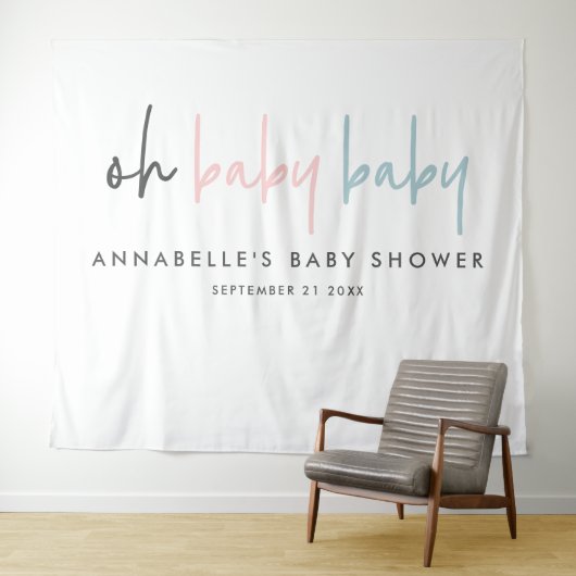 Twin baby shower roze blauw moderne typografie wandkleed (In Situ (horizontaal))