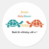 Twin Baby shower schildpad Ronde Sticker (Voorkant)