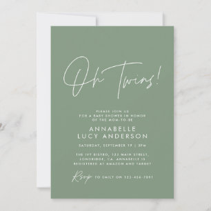 Twin Baby shower script modern salie groen elegant Kaart