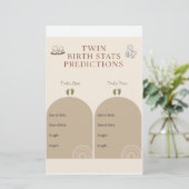 Twin Baby shower spel - Geboortestatistieken voors Briefpapier (Staand voorkant)