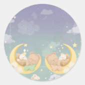 Twin Baby Shower Sticker Sleeping Animals Moon (Voorkant)