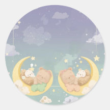 Twin Baby Shower Sticker Sleeping Animals Moon