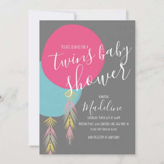 Twin Baby shower Tassel Boho Ballonuitnodiging Kaart (Voorkant)
