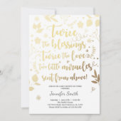 Twin Baby shower Uitnodiging Goud wit Zegeningen (Voorkant)