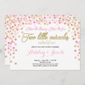 Twin Baby shower Uitnodiging Meisjes Roze en goud (Voorkant / Achterkant)