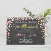 Twin Baby shower Uitnodiging Meisjes Roze en goud (Staand voorkant)