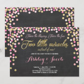 Twin Baby shower Uitnodiging Meisjes Roze en goud (Voorkant / Achterkant)