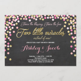 Twin Baby shower Uitnodiging Meisjes Roze en goud