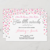 Twin Baby shower Uitnodiging Meisjes Roze en zilve (Voorkant / Achterkant)