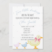 Twin Baby shower Uitnodiging, twee eendjes Kaart (Voorkant)