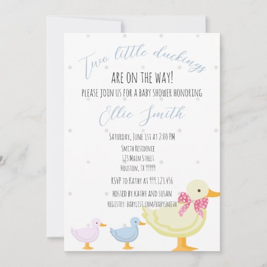 Twin Baby shower Uitnodiging, twee eendjes Kaart (Voorkant)