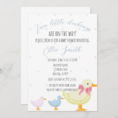 Twin Baby shower Uitnodiging, twee eendjes Kaart (Voorkant / Achterkant)