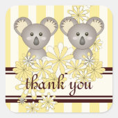 Twin Baby shower / Verjaardag Koala Dank u Vierkante Sticker (Voorkant)