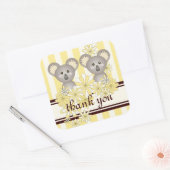 Twin Baby shower / Verjaardag Koala Dank u Vierkante Sticker (Envelop)