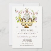Twin Baby shower Woodland Animal Teepee Hedég Kaart (Voorkant)