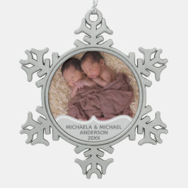 TWIN Baby's 1e Kerstmis FOTO Kerstbal Elegant Tin Sneeuwvlok Ornament