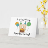 Twin baby's 1e verjaardag Tshirts en geschenken Kaart (Gele Bloem)