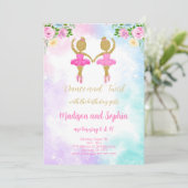 Twin Ballerina uitnodiging (Staand voorkant)