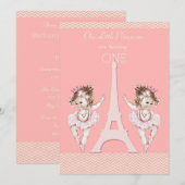 Twin Ballerinas Eiffeltoren Chevrons 1e verjaardag Kaart (Voorkant / Achterkant)