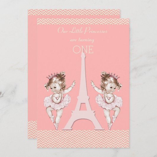 Twin Ballerinas Eiffeltoren Chevrons 1e verjaardag Kaart (Voorkant / Achterkant)