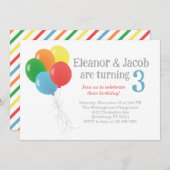 Twin Balloon Verjaardag uitnodiging voor Classic P (Voorkant / Achterkant)